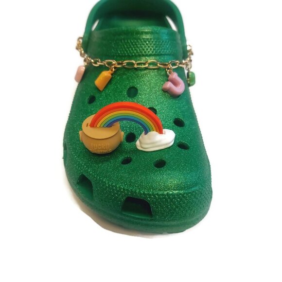 CROCS Mens Size 11 Womens 13 Lucky Charms Classic Slip On Clogs Glitter Green - Picture 3 of 11